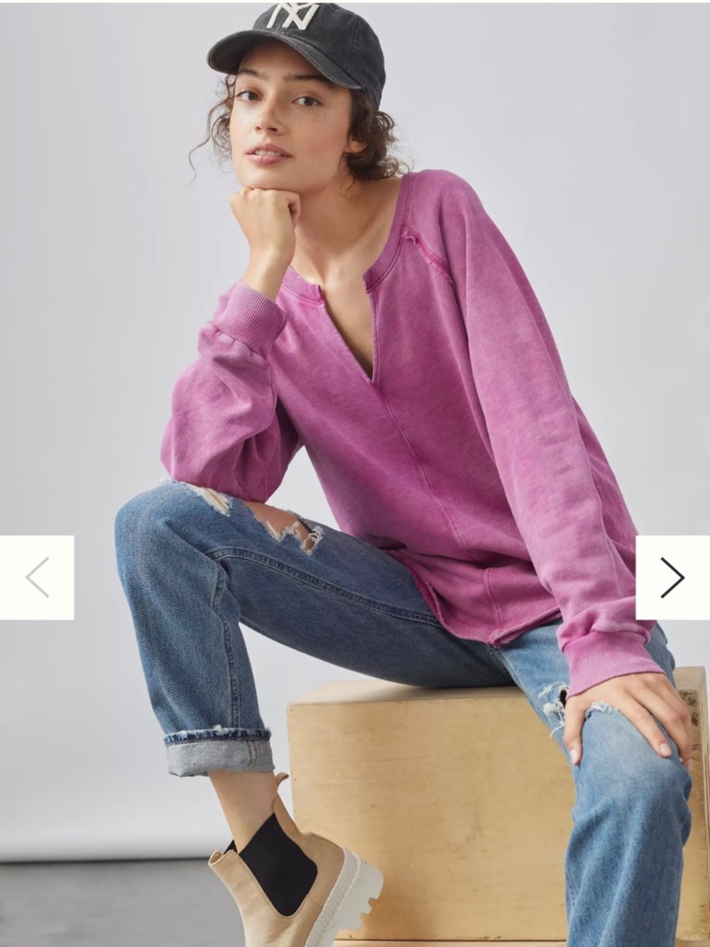 Anthropologie Pilcro Notch-Neck Sweatshirt Pink Women's Size XL Long Sleeve